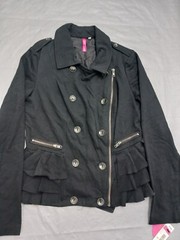 Ladies Steampunk Gothic Military Style Jacket Double Breasted ruffle hem