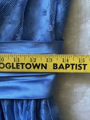 Vintage 70s 80s Maxi Dress Romantic Blue Satin Lace Cottagecore Puff Sleeve Gown