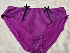 Vtg XOXO 5175-49 Silky Polyester Ribbon Hi-Leg Fuchsia Striped 9/2X Panties