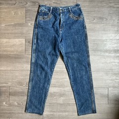 Vintage 80s Yes Clothing Co. Bedazzled Jeweled Dark Wash Denim Jeans Size 12
