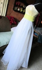 Vintage Alyce Design White Organza Yellow Chiffon Sequins Spaghetti Straps SZ 6