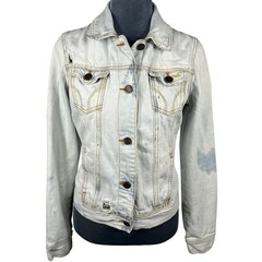 Hollister HCO Y2K Denim Jacket XS/S Trucker Distressed Bleached Thrashed Grunge