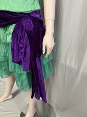 Fabulous 1920’s Dress Of Pleated Green Chiffon With Purple Silk Velvet Sash