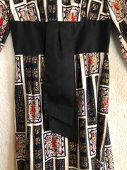 Alfred Shaheen Women Vintage 1960 Kimono Style Dress Asian Black Red White Print
