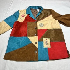 Vintage Koret Patchwork Blazer Jacket Embroidered Small Faux Suede Aztec