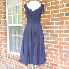 Vintage 1950s Chiffon Cocktail/Evening Dress Pleated Skirt & Ruffled Bodice!