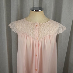 Formfit Rogers Nightgown Womens M 12/14 Pink Sheer Lace Button up 60’s Vtg USA