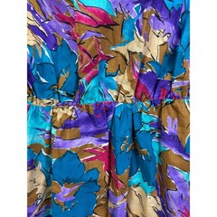 VTG Caliche 80s Abstract Floral Midi Dress Teal Purple Button Front Women 16P