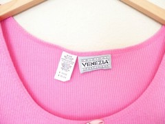 1980s Vintage Venezia pink ribbed tank top with ribbon detail plus size 22-24