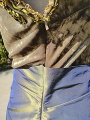 Vtg SILK TAFFETA VELVET Designer Formal Gown Dress Artichoke Green Elevated 6