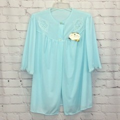 VTG Boudoir Bed Jacket Women’s Size M Aqua Hollywood Regency Lingerie Nylon Lace