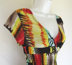 VINTAGE 1980s 90s MOD COLOR BLOCK SUN DRESS POLY SPANDEX