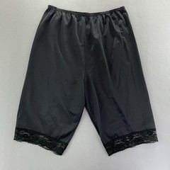 Vintage Lingerie Boudoir Bloomers Pettipants Black Nylon Satin Finish Lace Sz L