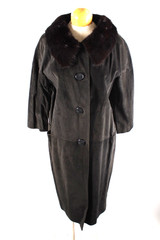 Vintage 1960s Leather Coat Jacket With Mink Fur Collar Women’s Size Large