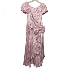 Vintage 1980s Pink Satin Floral Prom Formal Dress Size 8 Princess Diana Wedding