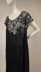 LATE 1920’S SHEER SILK CHIFFON + SILK LACE LONG DRESS W GREAT SEAM DETAIL
