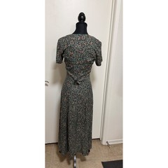 Vintage Rampage Floral Maxi Dress Green Rayon Button Front Tie Back Cottage 90s