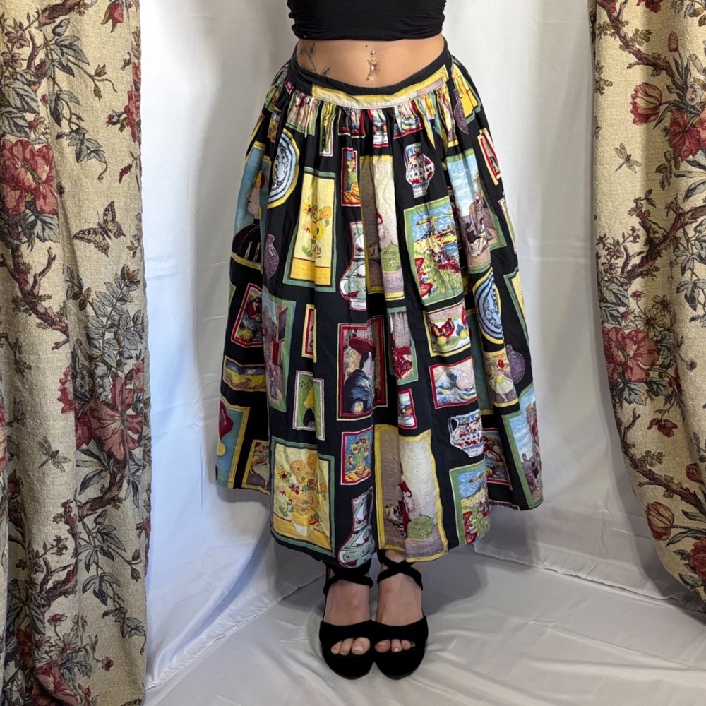 Stunning archive vintage 1950s “Visit to the Art Museum” Maidstone Fabrics skirt