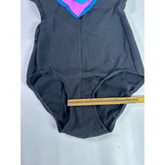 Vintage Robby Len One Piece Swimsuit Black Teal Pink Ribbed 80s 90s 10