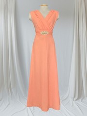 Vintage 1970’s Wards Dress Size S Orange Coral Maxi Prom Wedding Formal Ball