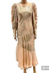 Judy Hornby Couture 1980s Ruffled 100% Silk Peach Dress Bias Cut Vintage Sz 14