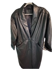 Jacqueline Ferrar Vintage Medium Trench Coat 1980s-90s Black Genuine Leather