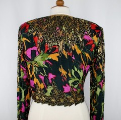 Jasdee Vintage Bolero Jacket Hand Work Beading & Hand Print On Silk Style 2077