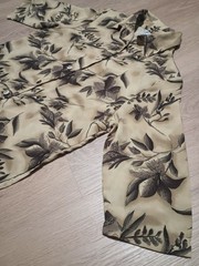 Vtg 80s Brown Floral Cropped Half Sleeve Button Up Blouse Top kitsch M