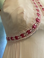 Vtg 1960s Pink Chiffon Dress Empire Waist Trim ILGWU Union Made Junior XXS Prom