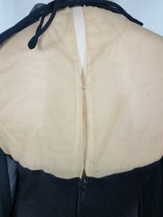 Vtg 70s nude illusion sheer capelet maxi part dress black XS/SM