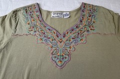 VTG Venezia Womens Plus Sz 1X 100% Cotton Green Tee Embroidered Boxy Boho Rare
