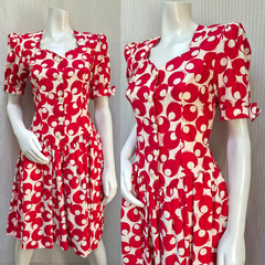 Vintage 1980s DAVID WARREN New York Red White Dot Dress – Size S