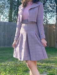 Vintage Pink Mod GoGo 1960s Mini Dress Jacket Belt Set