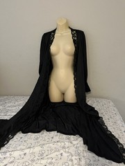 Vintage Avon Style Nylon Lace Peignoir Robe Ivory Sheer Made USA S/M/L