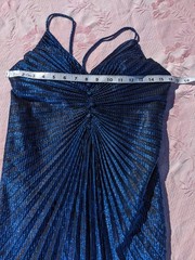 Vintage 80s Metallic Blue Pleated Disco Party Dress S/M Travilla-Style Accordion