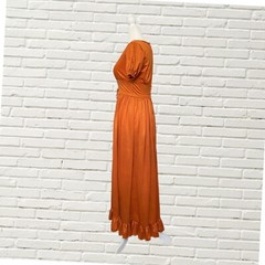 Vintage 60s70s Maxi Corset Dress Copper Ruffle Hem Metallic Dress Xs Hippie