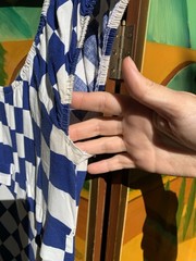 1970’s Checkerboard Print Blue and White Dress