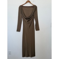 Halston Rhinestone Jersey Dress Long Sleeve Draped Back Size 4 NWT