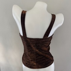 vtg 90s FORMULA X Brown Bronze Copper METALLIC Tank Top Club Delias S USA Y2K