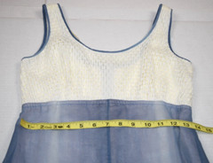 Vintage Dress Size S 60s Blue Layered Ombre Empire Waist Ivory Net Lace Bodice