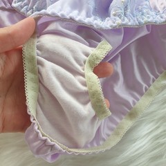 Silky Nylon Panty Sheer Lilly Purple Bikini Sissy Lace Brief Sz. 7-8 Hip 38-42″