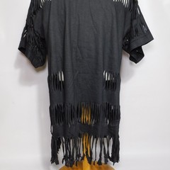 Vintage 1980s Shredded Fringe ST THOMAS 1987 Single Stitch Black T Shirt Size XL