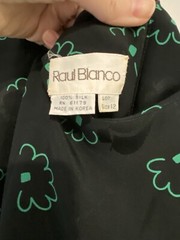 Vintage 100% Silk 80s Raul Blanco Dress Black & Green Flower Dress Sz 12