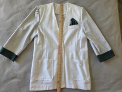 Vintage Women’s White Blazer Seamstress Home Sewn Green Cuffs Pocket Accent