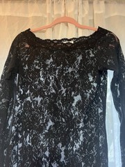 Vtg Y2K Victoria Secret Black Lace Lingerie Dress Bell Sleeves Large