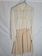 1960s Cream Color Long Sleeve Chiffon Dress Size M (11/12) Argent Fille