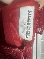 Silky Nites Cherish Vintage 80s Red Sequin Beaded Silk Formal Party Dress Medium