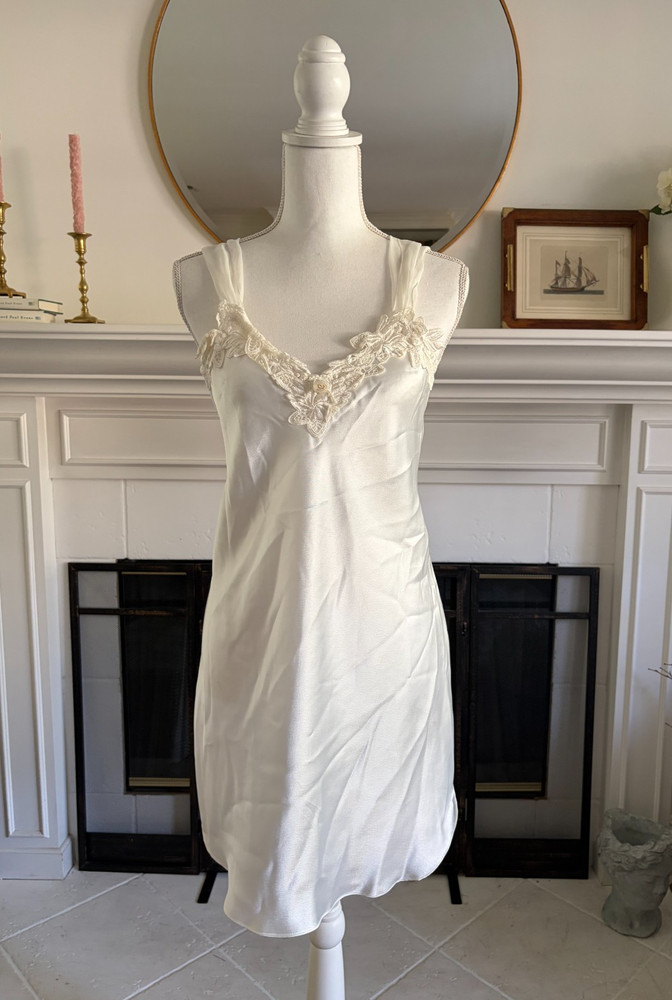 Vintage Dentelle White Night Gown Sz S Sexy Glamorous Lace Bridal USA