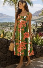 Vintage Karen Ann 1960s Hawaii Barkcloth Luau Maxi Dress Handmade Tropical XS