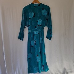 Vintage 80’s Silk Studio 100% Silk Dress Teal Blue & Black Size 8